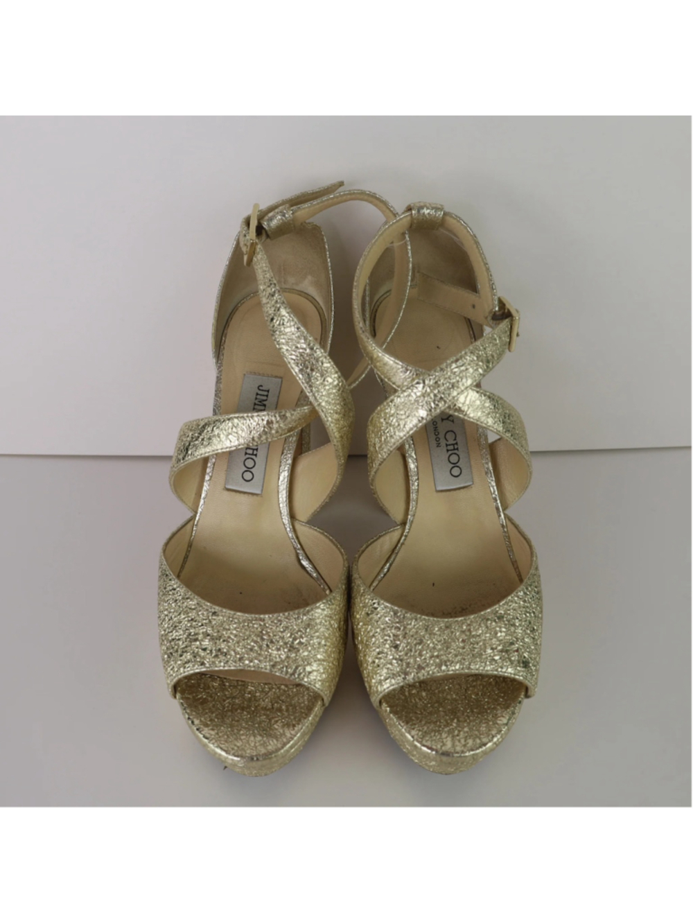 Jimmy Choo Gold Platform Heels EU 36.5 US 6.5 Metallic Leather Sandals 0483 - Picture 3 of 16